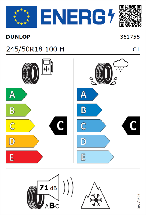 Tyre Label for Dunlop SP Winter Sport 4D 245/50R18 100H